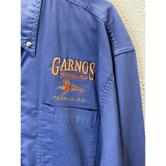 Garnos Ranch Tri-Mountain Button Down Shirt Blue Embroidered Size L South Dakota - Picture 2 of 4
